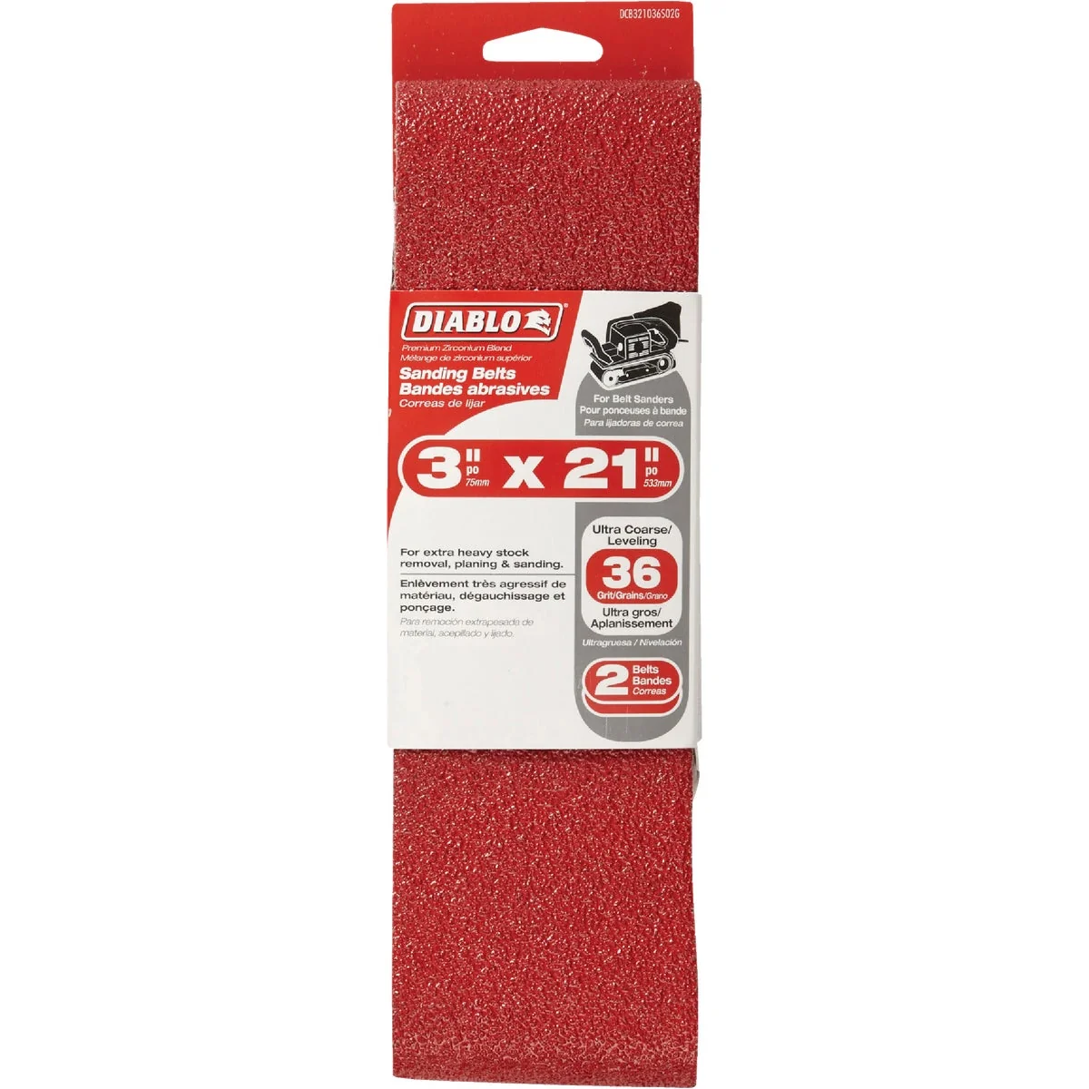 Premium Material Diablo 3 In. x 21 In. 36 Grit General Purpose Sanding Belt 2-Pack Responsible