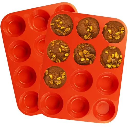 Elite 12 Cups Silicone Mini Muffin Pan Set 2 Count Secure