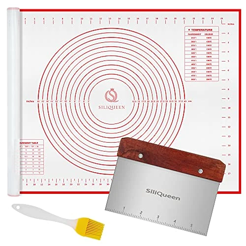 Secure Silicone Pastry Baking Mat with Measurements Extra a Brush and a Dough Scraper Detailed