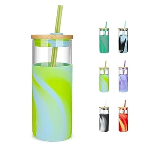 Environmentally Friendly 20 oz Glass Tumbler with Lids and Straws Premium