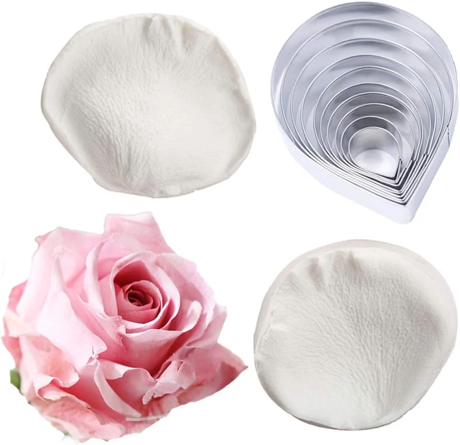 Powerful 10 Pcs Austin Rose Cutter Set and 2 Pcs Rose Petals Shape Silicone Fondant Mold Veining Petal Sugar Flower Making Tool Cake Decorating Gumpaste Flowers Decor Kit Recyclable