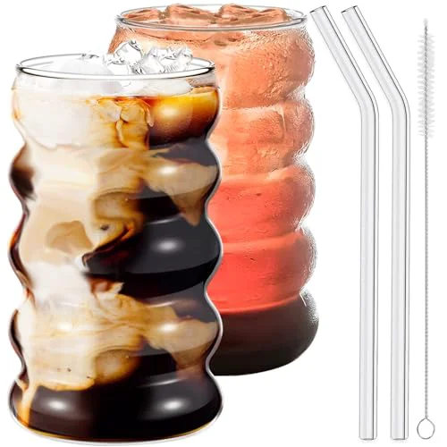 Flexible 2 Pcs Drinking Glasses with Glass Straws 2 Count World-Class