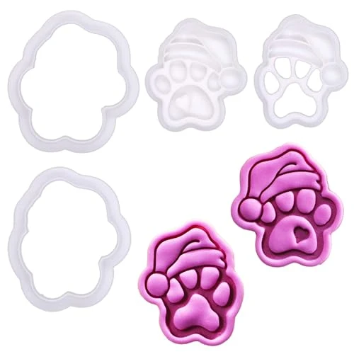 Original Paw-lalalala – Mini Santa Paw Cookie Cutter Stamp Set 2 – Set of 2 Paw Prints with Santa Hat for Christmas Pet-Themed Fondant Embossers for Festive Cookies Cupcakes and Edible Crafts High-Performance