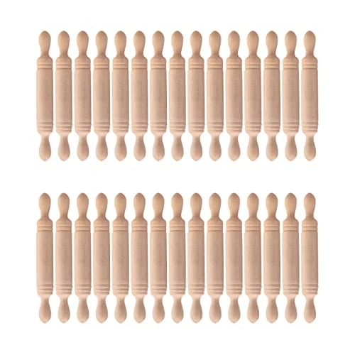 Certified 30 Pcs Mini Rolling Pins 1.96 Inch Wooden Simulation Kitchen Toys for Kids Miniature Dough Rollers for Dollhouse Decor Educational Craft Tools for Creativity and Imagination Comfortable