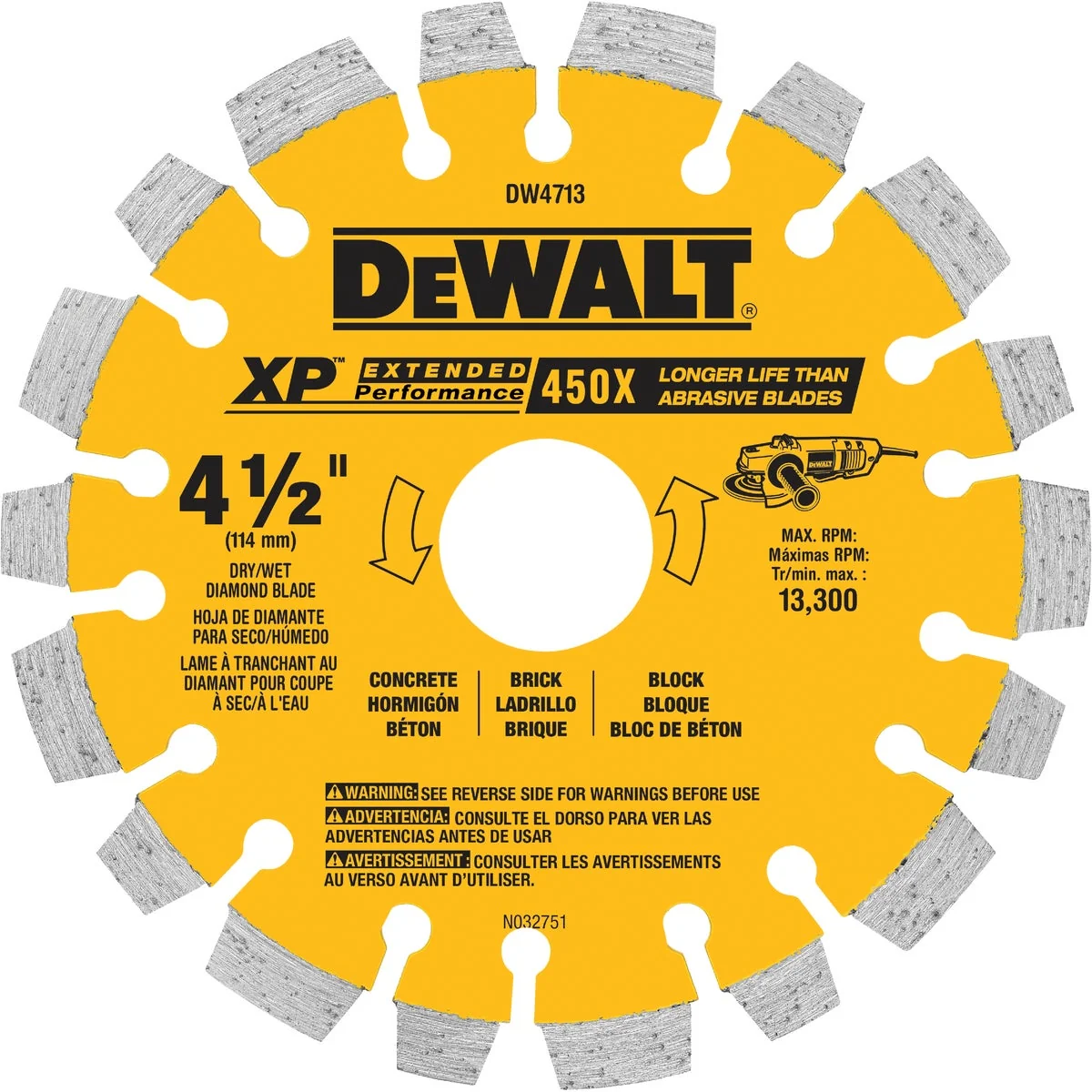 Long-Lasting DeWalt Extended Performance 4-1 2 In. Segmented Rim Dry Wet Cut Diamond Blade Optimized