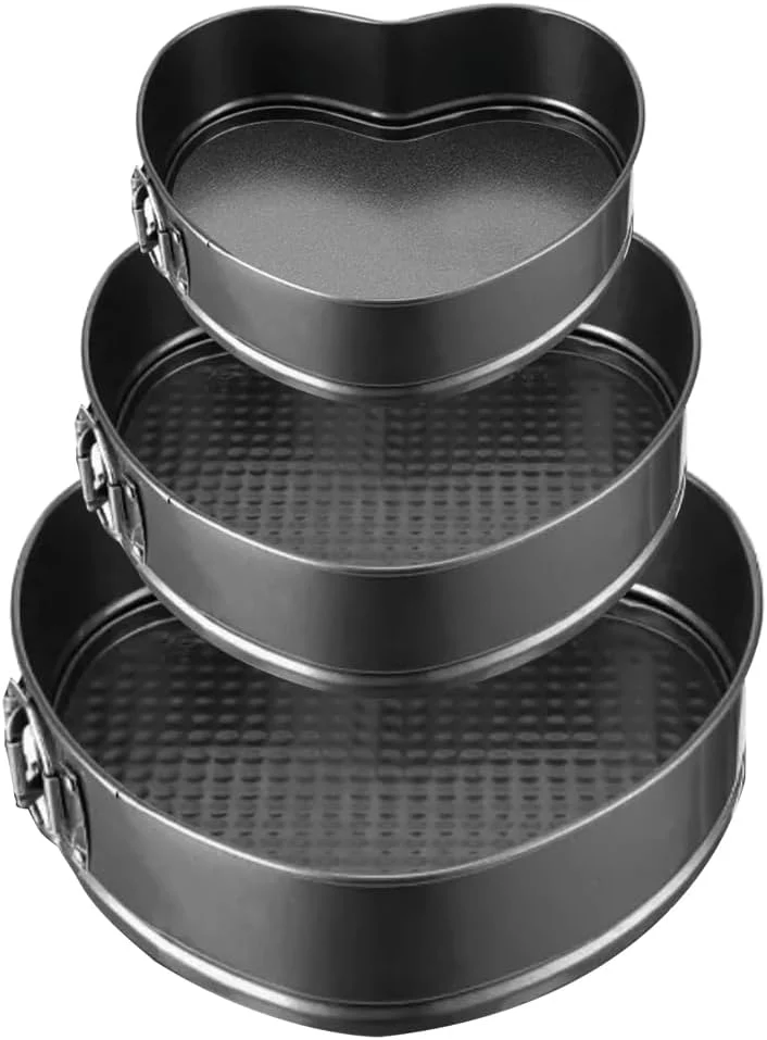 Environmentally Friendly Heart Springform Cake Pan Set of 3 Non Stick Durable Cake Baking Pans with Removable Bottom Cake Molds for Baking Top-Quality