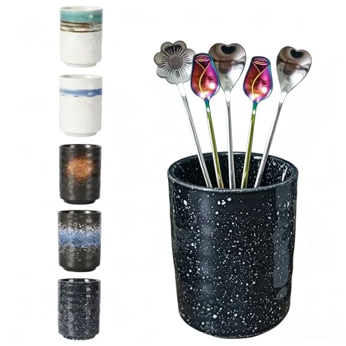 Trusted Stoneware Coffee Bar Utensil Holder Tea Coffee Spoon Stirrer Holder for Stir Stick Straw Teaspoon Holder Espresso Spoon Cup Small Utensil Jar Superior