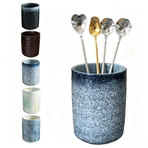 Solid Stoneware Coffee Bar Utensil Holder Tea Coffee Spoon Stirrer Holder for Stir Stick Straw Teaspoon Holder Espresso Spoon Cup Small Utensil Jar Smart