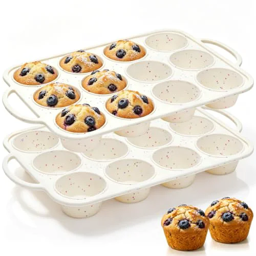 Organic 2Pack Silicone Muffin Pan for Baking with Metal Reinforced Frame 2 Count User-Friendly