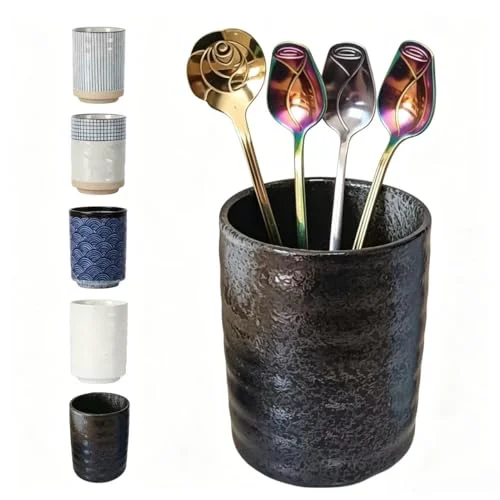 Advanced Stoneware Coffee Bar Utensil Holder Tea Coffee Spoon Stirrer Holder for Stir Stick Straw Teaspoon Holder Spoon Cup Small Utensil Jar Optimized
