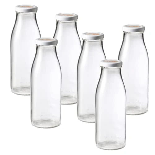 Versatile French Glass Milk Bottles with Printed Airtight Twist Lids 6 Count Top-Quality