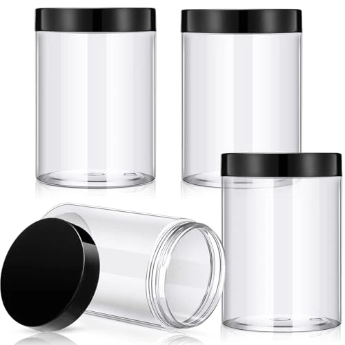 Fine 4 Pcs Plastic Jars Wide Mouth with Lids 4 Count Convenient