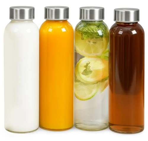 Top-Quality Clear Glass Bottles with Lids 4 Count Elegant