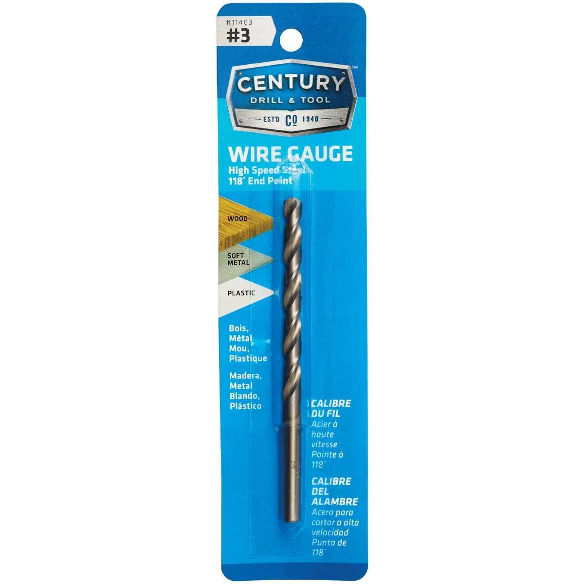 Comfortable Century Drill Tool Number 3 HSS Brite Wire Gauge Drill Bit Certified