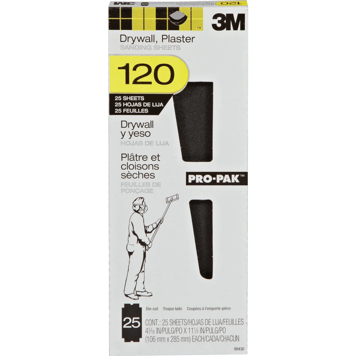 Authentic 3M Pro-Pak 120 Grit 4-3 16 In. x 11-1 4 In. Precut Drywall Sandpaper 25-Pack Convenient