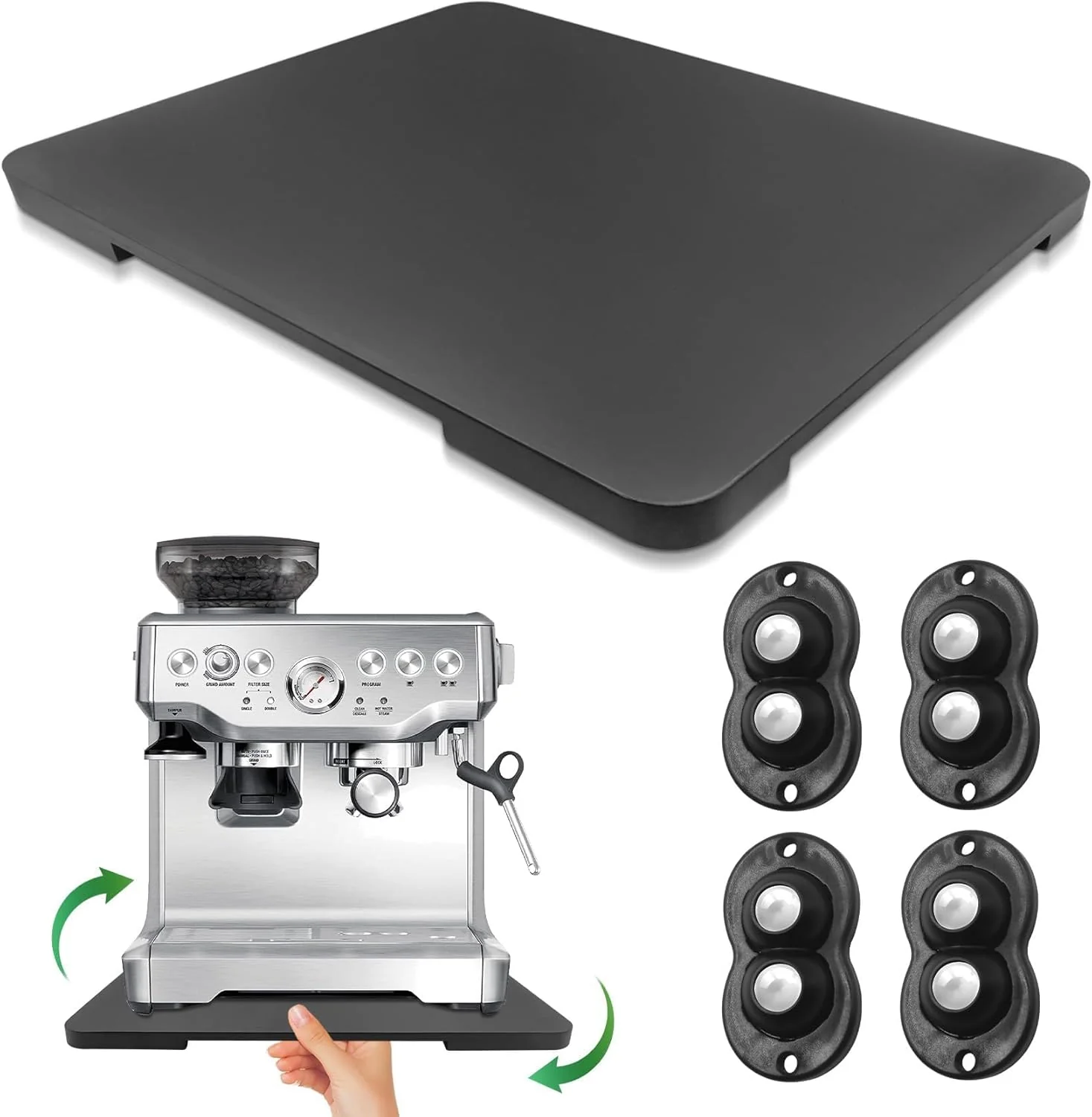 Smart Appliance Slider 360° Rolling Tray for Coffee Maker Bamboo Coffee Pot Slider Tray for Countertop Rotation Sliding Tray with Wheels Appliances Mat Easily from Under The Cabinet Black 15.7 ×13 Premium Material