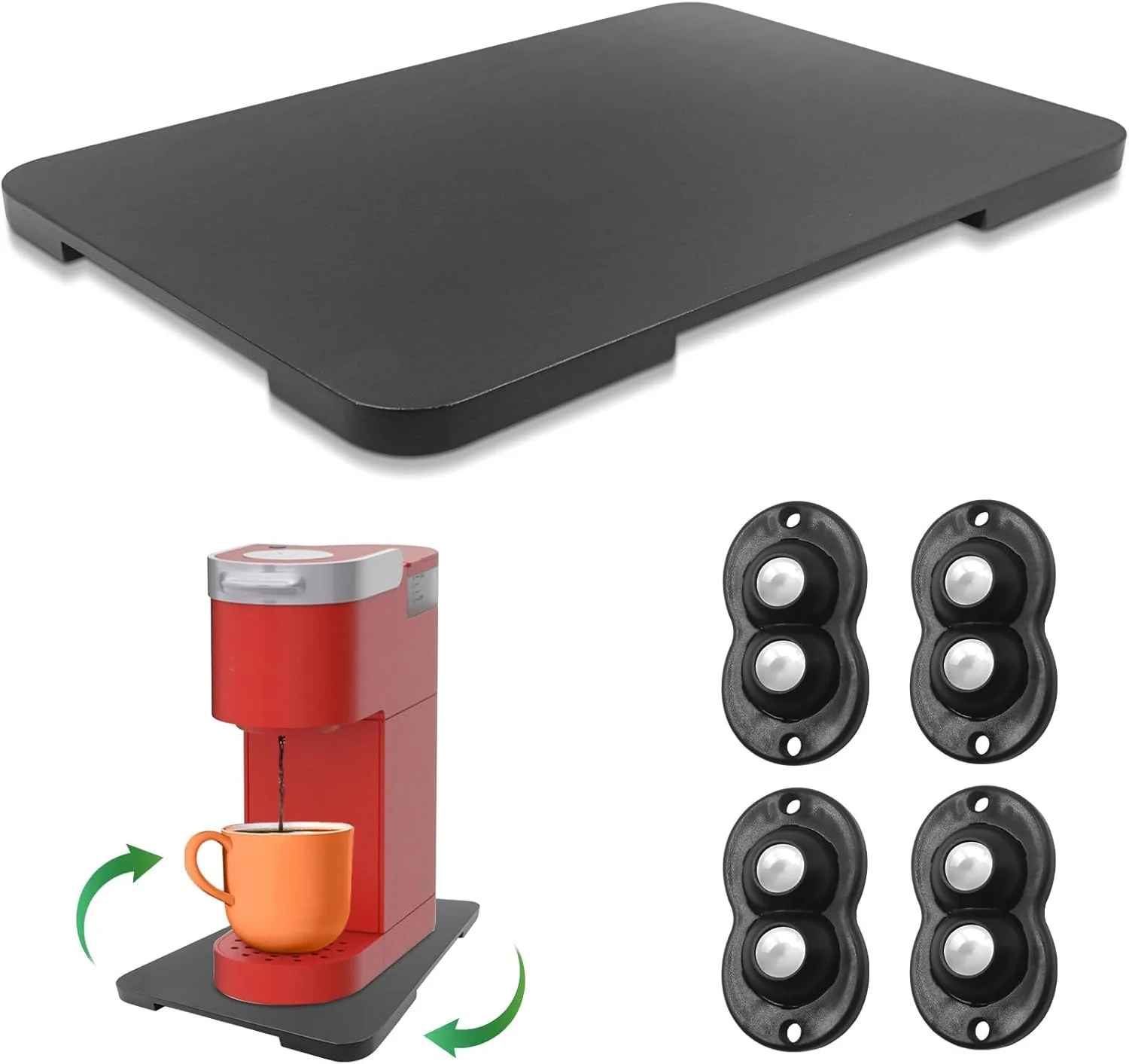 Expertly Made Appliance Slider 360° Rolling Tray for Coffee Maker Bamboo Coffee Pot Slider Tray Countertop Rotation Sliding Tray with Wheels Small Appliances Mat Easily from Under the Cabinet Black 13.9 ×9.4 Lightweight