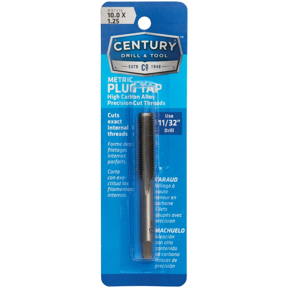 Quality Century Drill Tool 10.0×1.25 Carbon Steel Metric Tap Organic