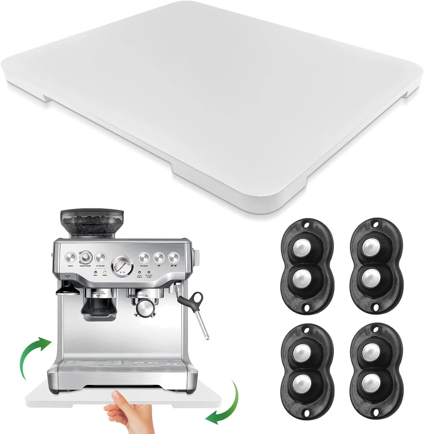 User-Friendly Appliance Slider 360° Rolling Tray for Coffee Maker- Bamboo Coffee Pot Slider Tray for Countertop Rotation Sliding Tray with Wheels Appliances Mat Easily from Under The Cabinet White 15.7 ×13 Natural