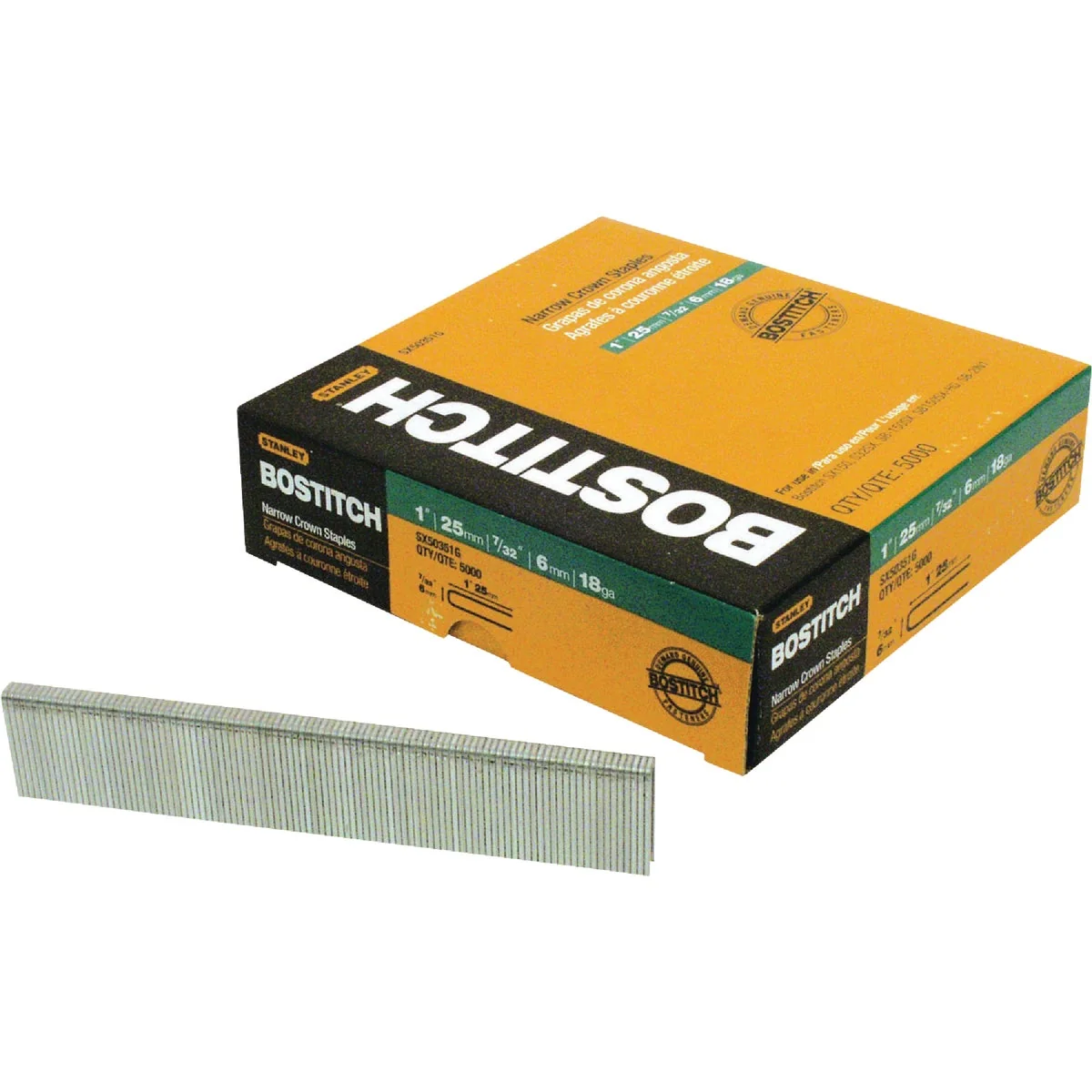 Environmentally Friendly Bostitch 18-Gauge Galvanized Narrow Crown Finish Staple 7 32 In. x 5 8 In. 5000 Ct. Soft