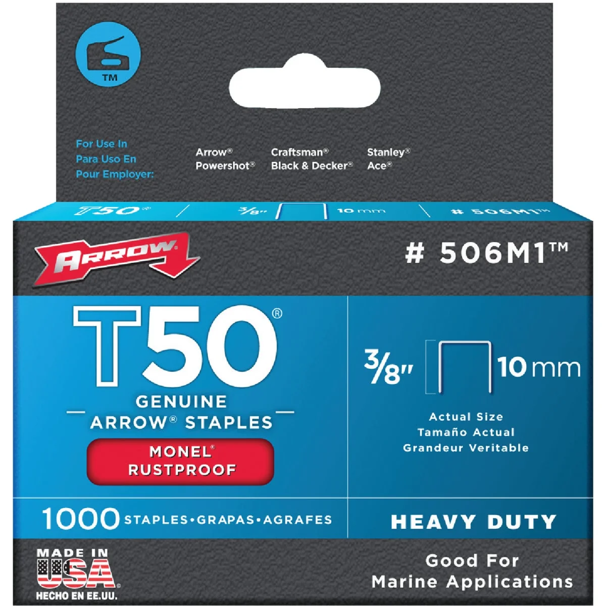 Genuine Arrow T50 Heavy-Duty Monel Staple 3 8 In. 1000-Pack Soft