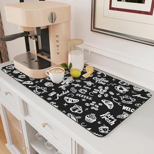 Convenient Coffee Mat Hide Stain Rubber Backed Absorbent Dish Drying Mat for Kitchen Counter Certified