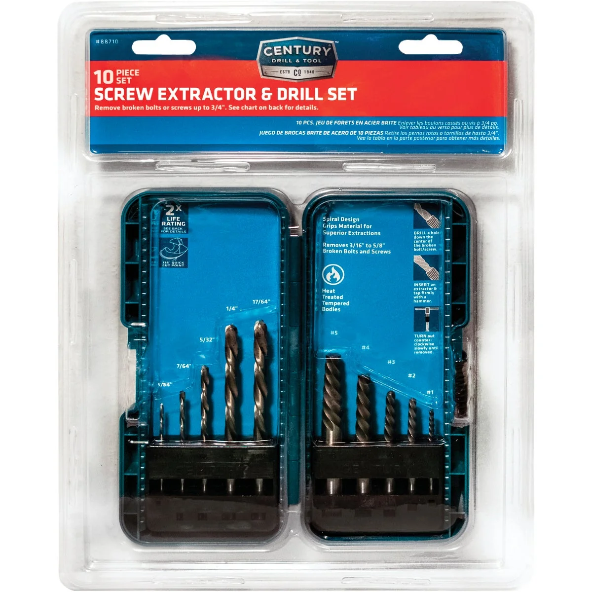 Environmentally Friendly Century Drill Tool High Speed Steel Spiral Screw Extractor 10-Piece World-Class