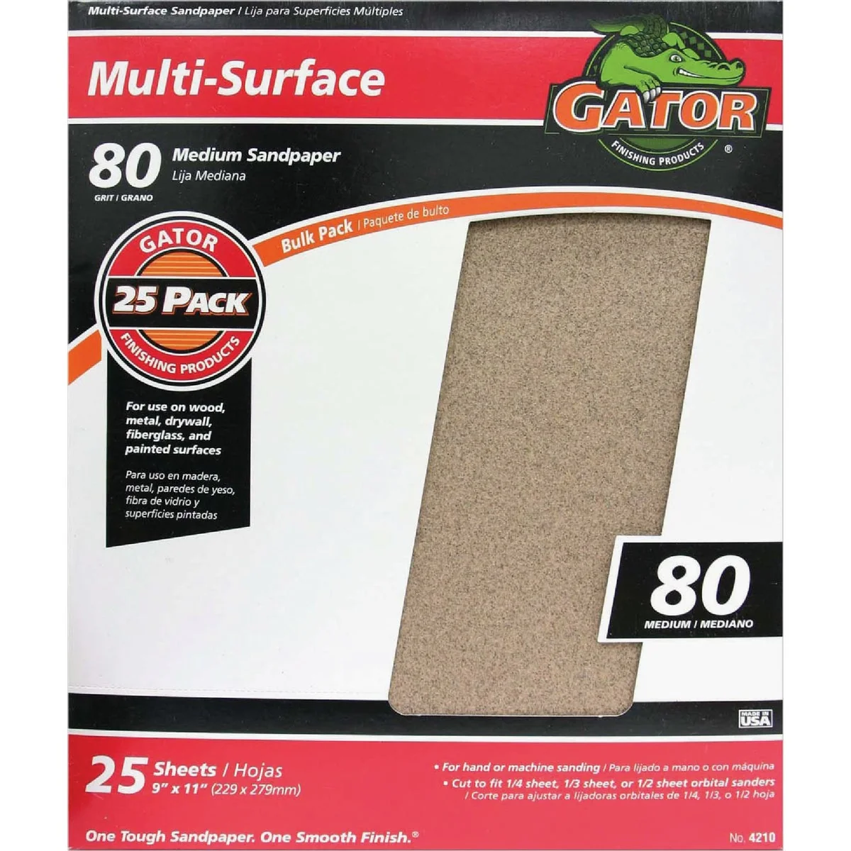 Premium Gator Multi-Surface 9 In. x 11 In. 80 Grit Medium Sandpaper 25-Pack Refined