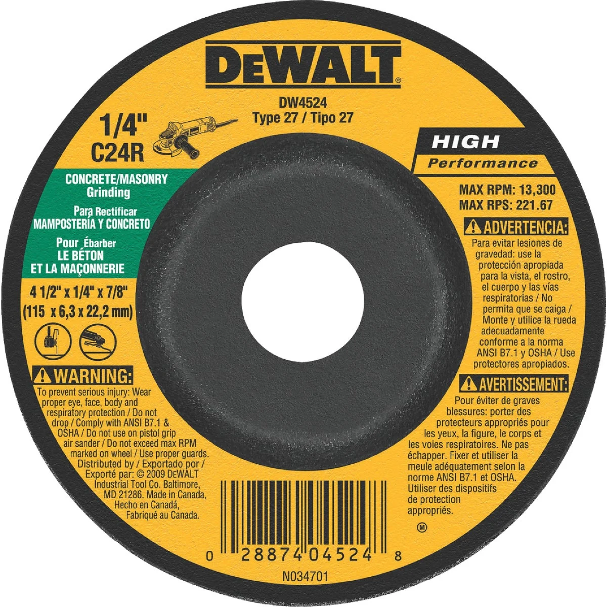 Flexible DeWalt HP Type 27 4-1 In. x 1 4 In. x 7 8 In. Masonry Grinding Cut-Off Wheel Eco-Friendly