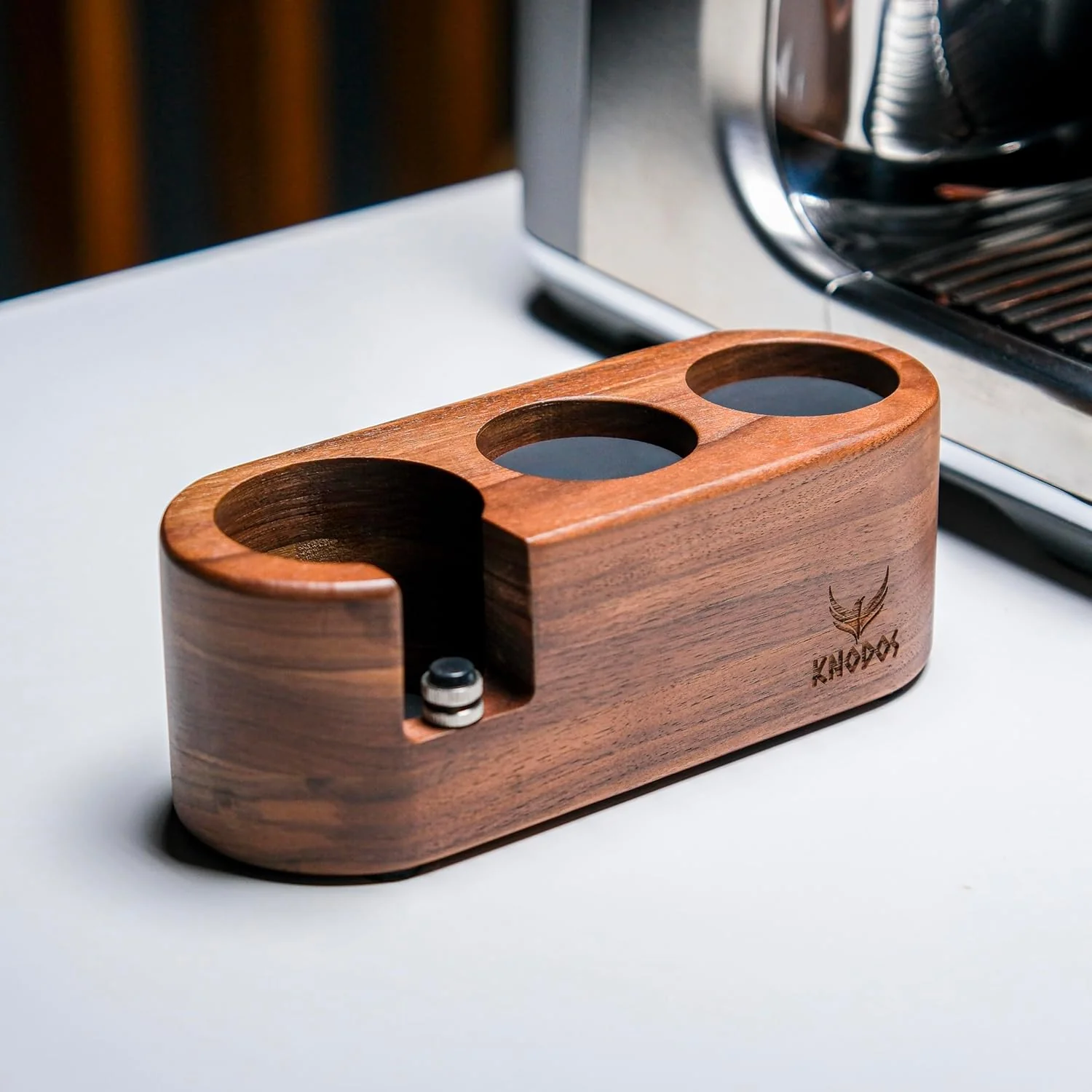 Contemporary 58mm Espresso Tamper Station Rosewood KNODOS Espresso Machine Accessories For Coffee Bar Wooden Coffee Tamping Box and Portafilter Holder Excellent