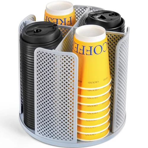 Fashionable 4 Compartment Rotating Paper Cup Holder Coffee Cup Lid Storage Dispenser Versatile