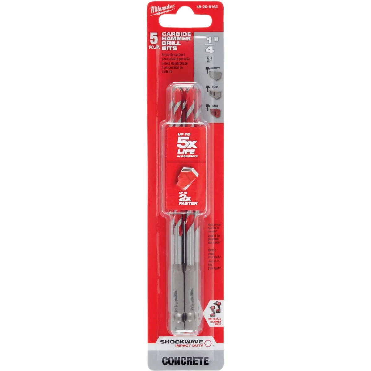 Trendy Milwaukee Shockwave 1 4 In. x 6 In. Carbide Masonry Drill Bit 5-Pack Contemporary