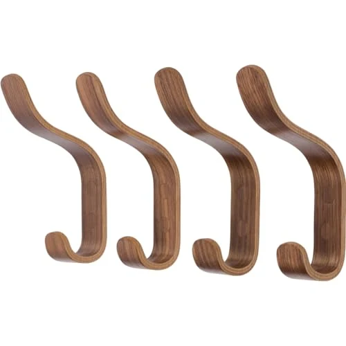 Safe Plywood Wall Hooks Set of 4 Wood Coat Hooks Hanging Clothes Hats Robes Towels Wooden 4 Count Smooth
