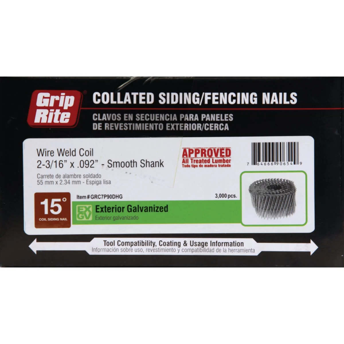 Flexible Grip-Rite 15 Degree Wire Weld Hot-Dipped Galvanized Coil Siding Nail 2-3 16 In. x .092 In. 3000 Ct. Fast
