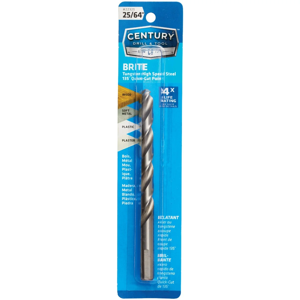 Lightweight Century Drill Tool 25 64 In. Tungsten High Speed Steel Quick-Cut Point Brite Drill Bit High-Grade