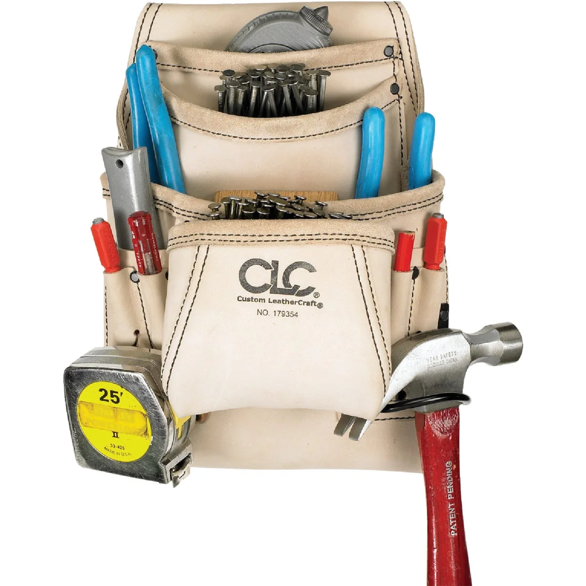 Effective CLC 10-Pocket Leather Carpenter’s Nail Tool Bag Detailed