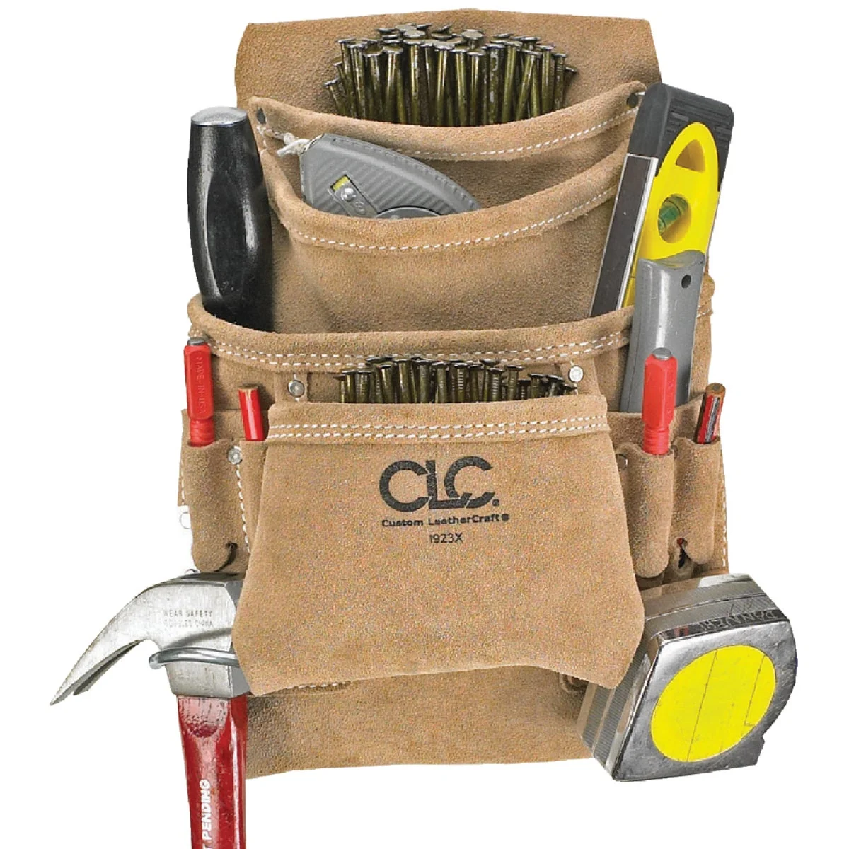 Recyclable CLC 10-Pocket Suede Leather Carpenter’s Nail Tool Bag Eco-Friendly