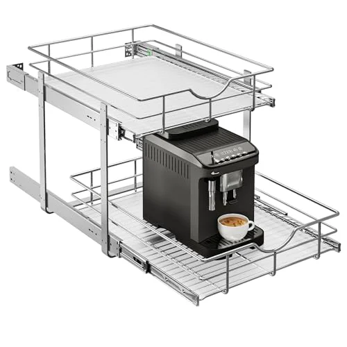 Solid 2 Tier Kitchen Cabinet Pullout Shelf and Drawer Organizer Pure