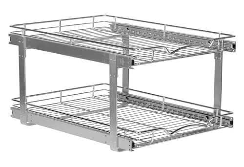 Smart 2-Tier Pull-Out Cabinet Organizer for Kitchen 26 W x 21 D x 16.5 H Long-Lasting