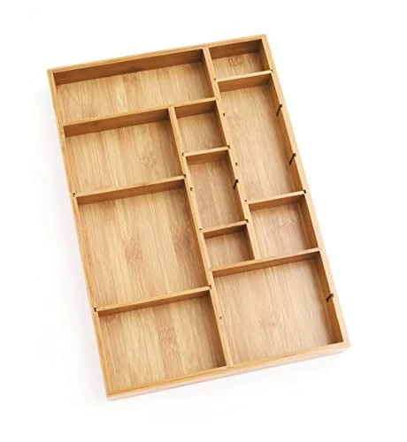 Effective 8397 Bamboo Wood Adjustable Drawer Organizer with 6 Removable Dividers Natural