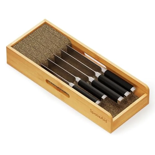 Professional Knife Drawer Organizer Bamboo Insert Dock Durable