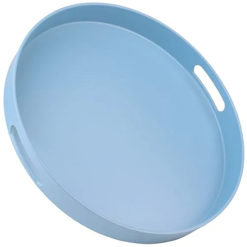 Recyclable Round Blue Decorative Serving Tray with Handles Functional