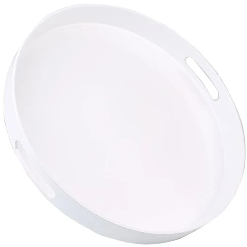 Lightweight Round White Decorative Serving Tray with Handles Enhanced