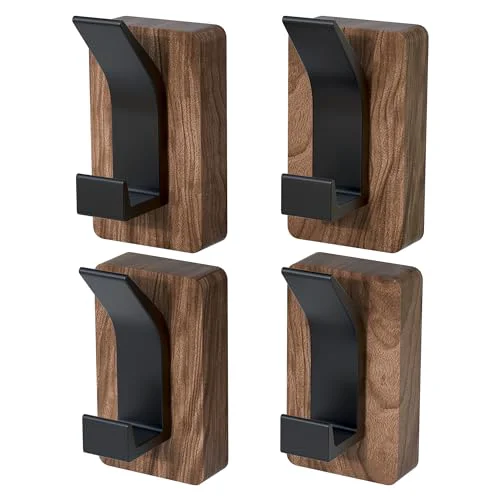 High-End 4 PCS Black Walnut Wood Wall Hooks Adhesive Mounted Wall Mounted Rustic Decorative Entryway Hooks Mid Century Modern Natural Wooden Pegs for Hanging Coat Clothes Hat Bag Purse and Towel 4 Count Outstanding