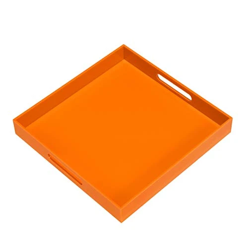 Optimized Orange Sturdy Acrylic Serving Tray with Handles Quality