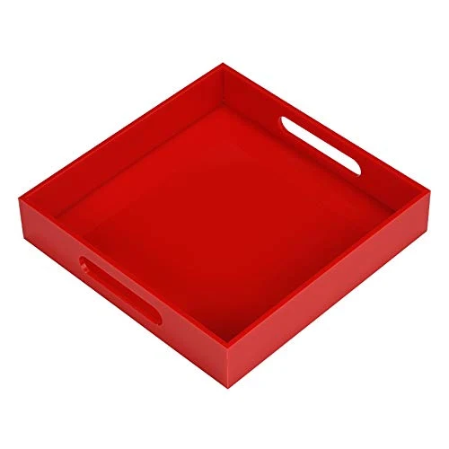 Prestigious Sturdy Red Acrylic Serving Tray with Handles Authentic