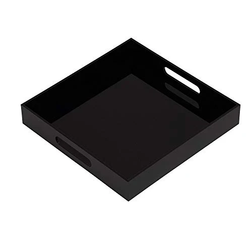 Fine Glossy Black Sturdy Acrylic Serving Tray with Handles Fine Crafted
