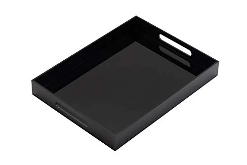 Outstanding Glossy Black Sturdy Acrylic Serving Tray with Handles Clean