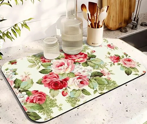Durable Dish Drying Mat for Kitchen Counter 20x12in Washable Quick Dish Drying Pad Rubber Backed Absorbent Draining Mat Fit Kitchen Counter High-End