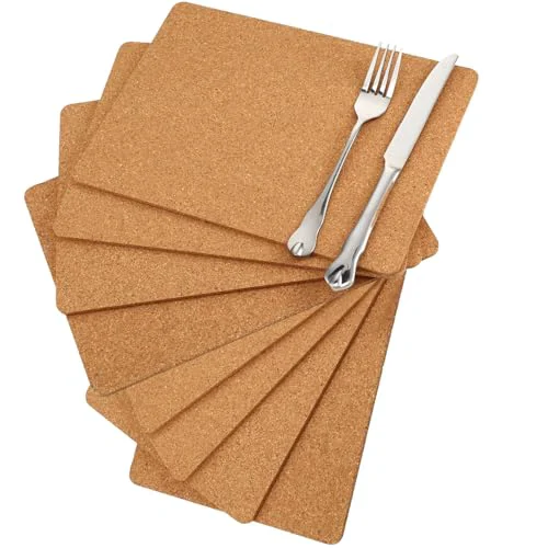 Safe 8 Pack Rectangle Cork Board Coasters for Hot Dishes 11” x 8” Cork Trivet Placemat Hot Pad Sheet Heat Resistant for Kitchen Countertops Table Pots Pans Restaurant Cafe Wedding Supplies 8 Count Sophisticated